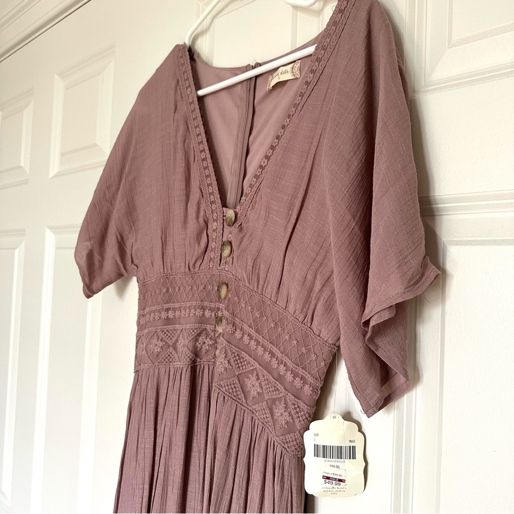 NWT Altar’d State Mauve Lula Maxi Lace Dress